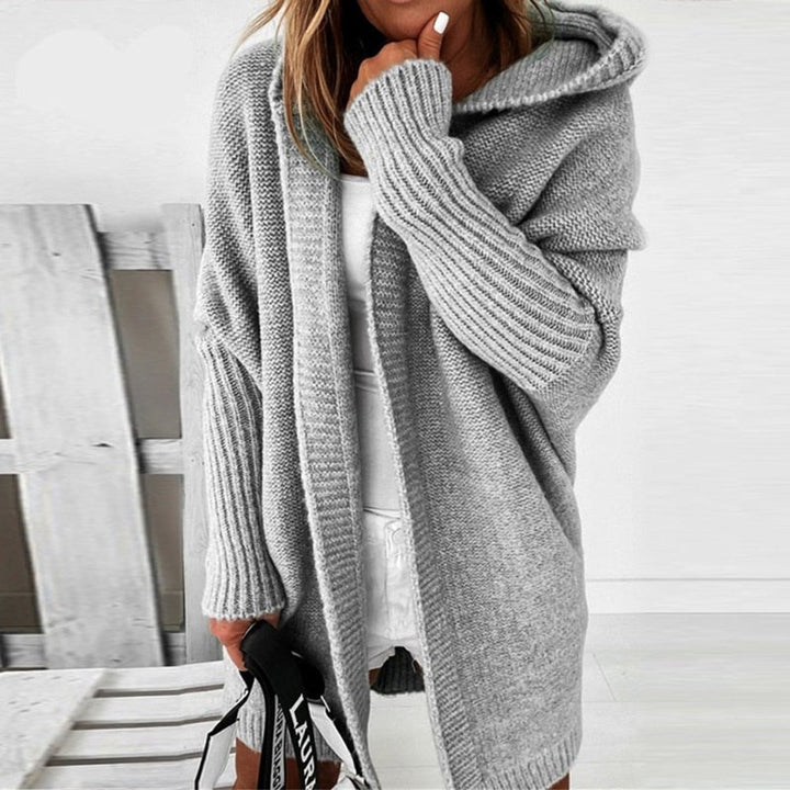 Strickjacke Damen Oversized Kapuzen Cardigan mit Fledermausärmeln