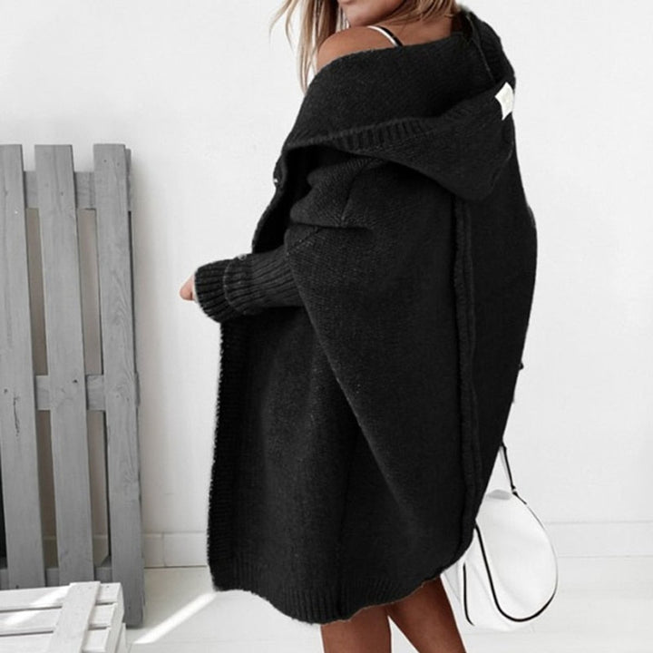 Strickjacke Damen Oversized Kapuzen Cardigan mit Fledermausärmeln