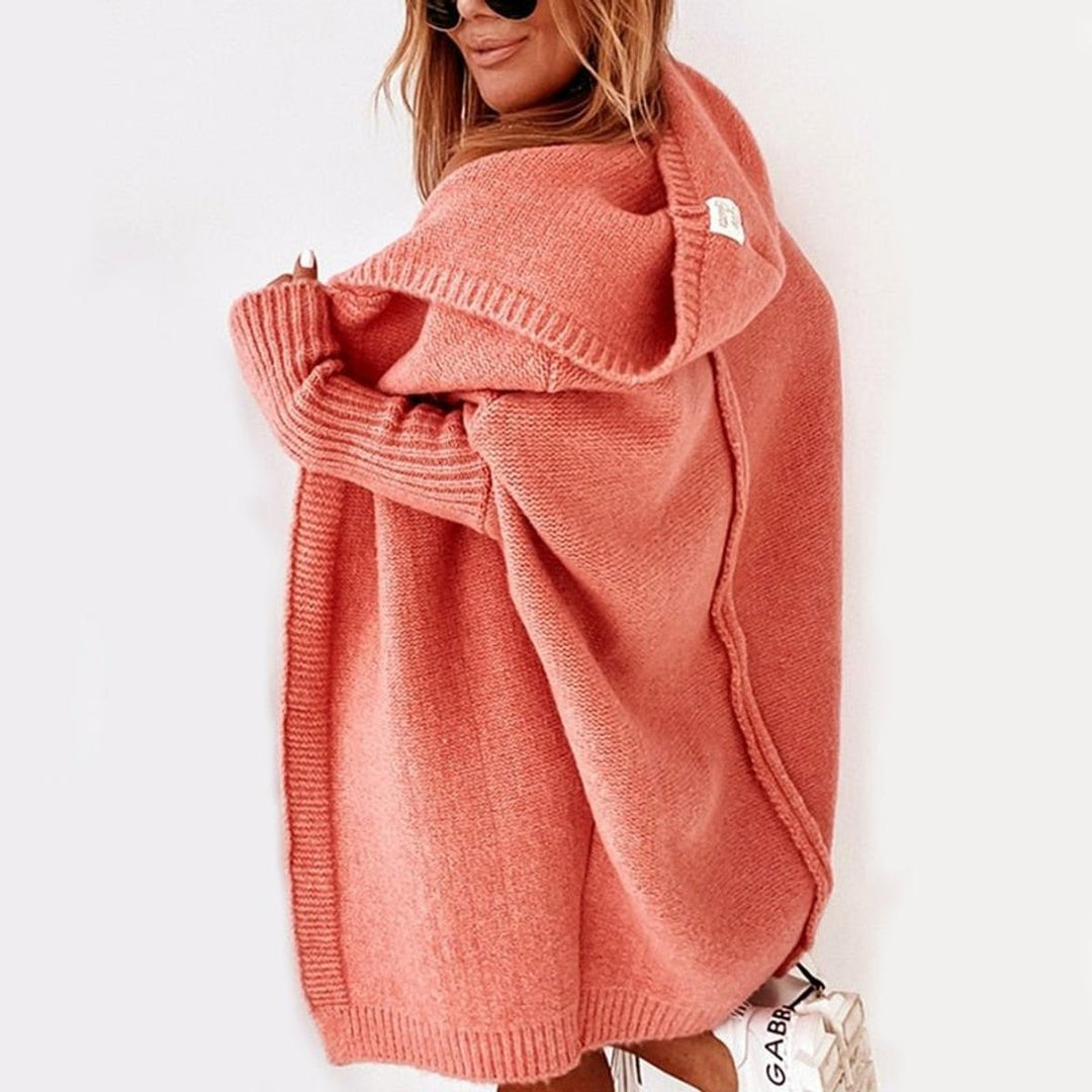 Strickjacke Damen Oversized Kapuzen Cardigan mit Fledermausärmeln - Orange