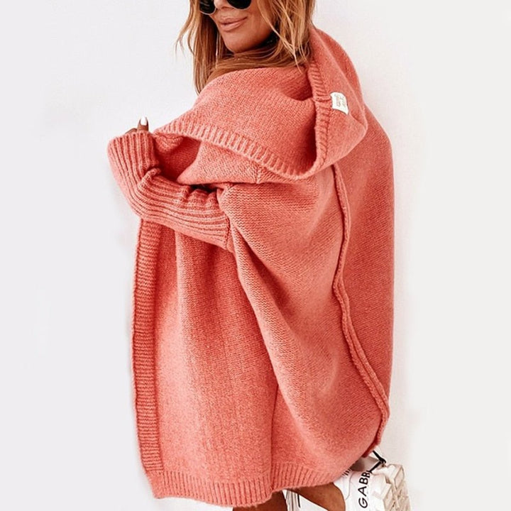 Strickjacke Damen Oversized Kapuzen Cardigan mit Fledermausärmeln - Orange