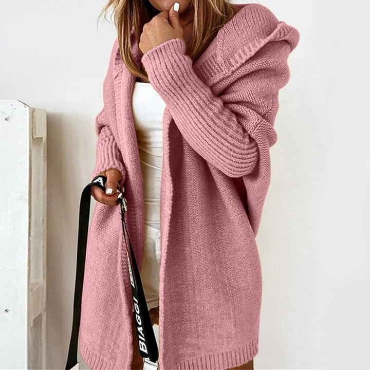 Strickjacke Damen Oversized Kapuzen Cardigan mit Fledermausärmeln - Rosa