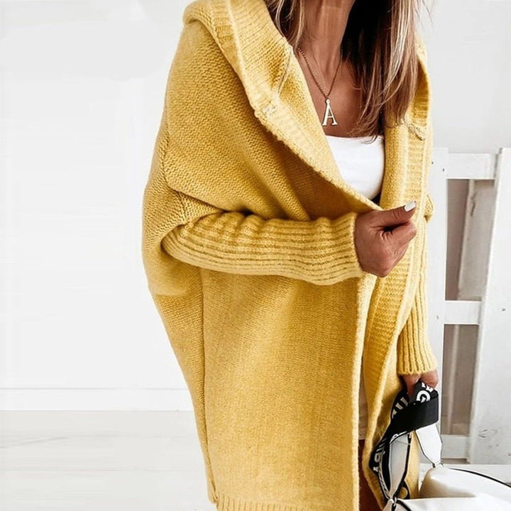 Strickjacke Damen Oversized Kapuzen Cardigan mit Fledermausärmeln - Gelb