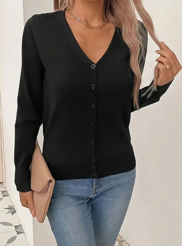 Strickjacke Damen V-Ausschnitt Knopfleiste Langarm Cardigan