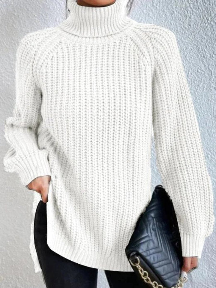 Strickpullover Damen Oversize Rollkragen Grobstrick Pullover - Weiß