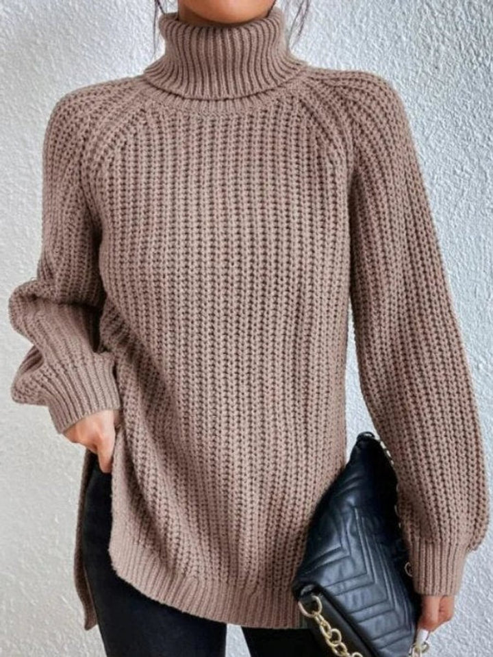 Strickpullover Damen Oversize Rollkragen Grobstrick Pullover - Hellbraun