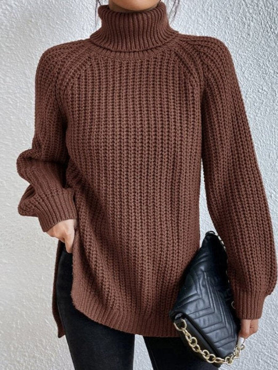 Strickpullover Damen Oversize Rollkragen Grobstrick Pullover - Bernstein