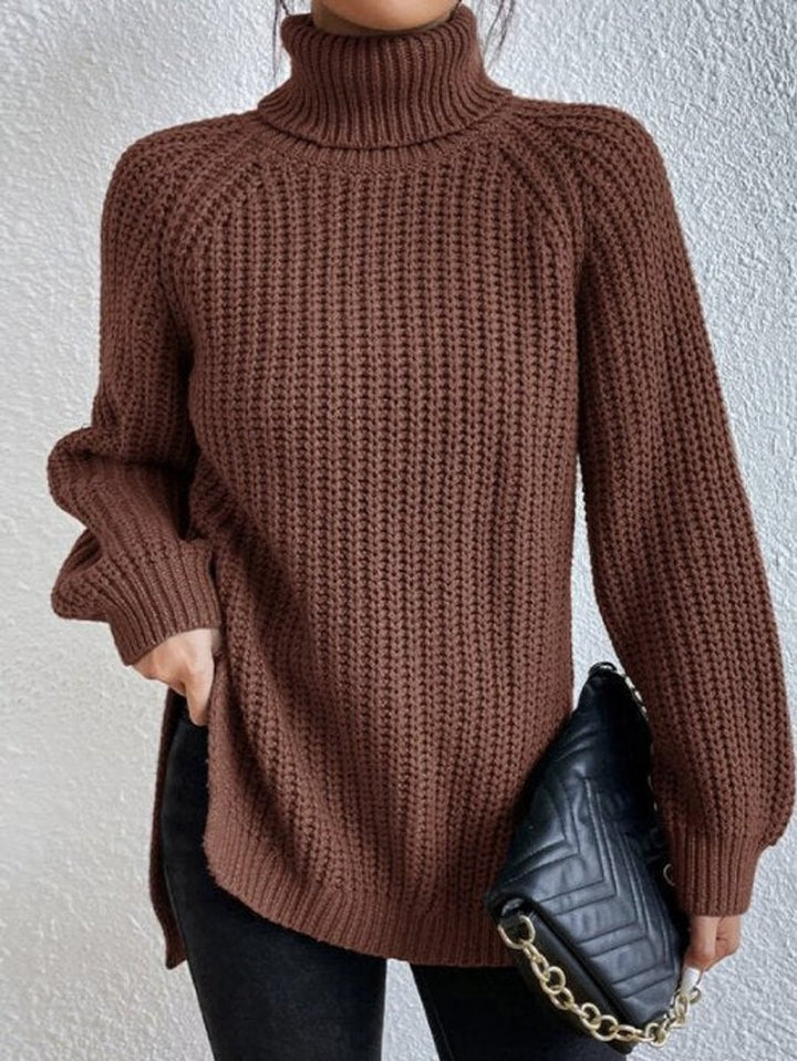 Strickpullover Damen Oversize Rollkragen Grobstrick Pullover - Bernstein