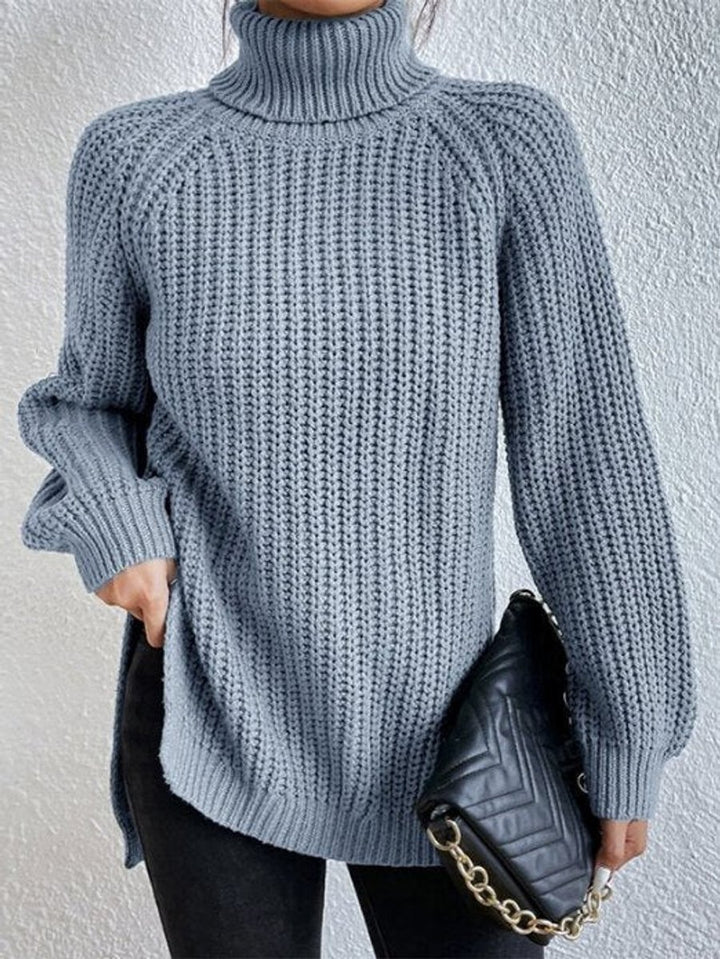 Strickpullover Damen Oversize Rollkragen Grobstrick Pullover - Himmelblau