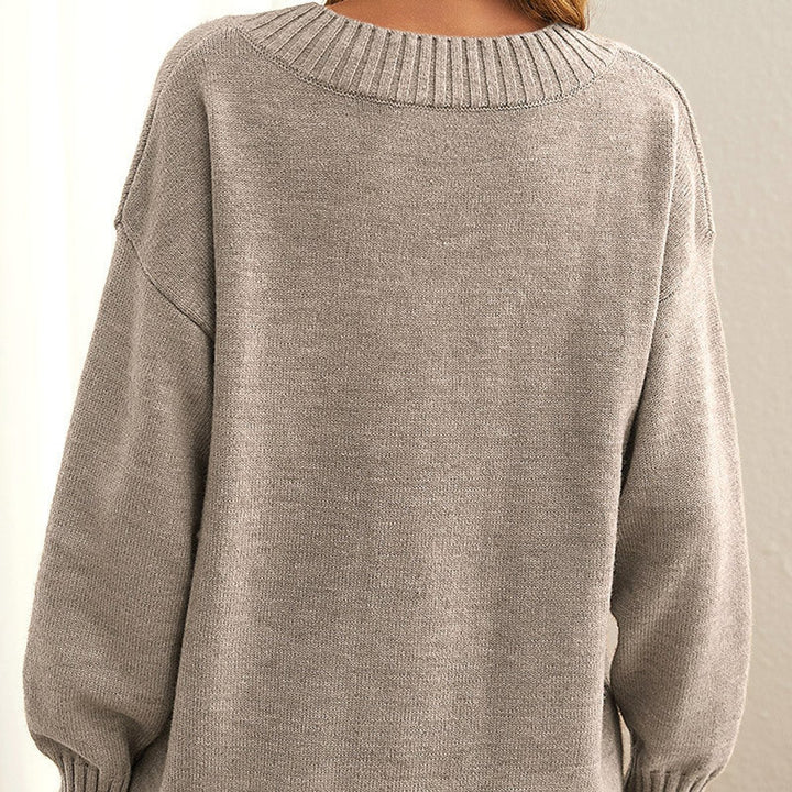 Strickpullover Damen Weicher V-Ausschnitt Oversized Longpullover