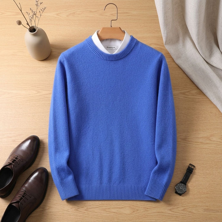 Strickpullover Herren Rundhals Feinstrick Eleganter Alltagspullover - Hellblau