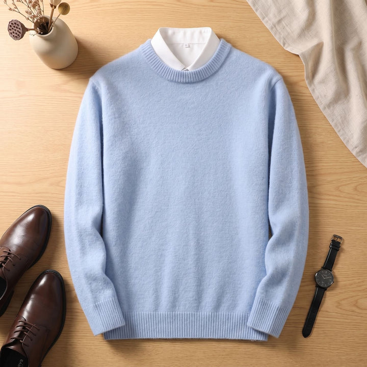 Strickpullover Herren Rundhals Feinstrick Eleganter Alltagspullover - Himmelblau