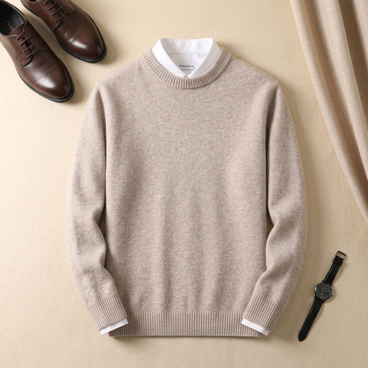 Strickpullover Herren Rundhals Feinstrick Eleganter Alltagspullover - Beige