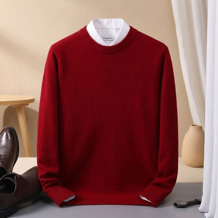 Strickpullover Herren Rundhals Feinstrick Eleganter Alltagspullover - Burgunderrot