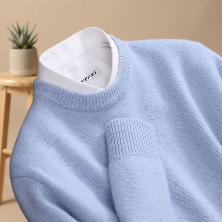 Strickpullover Herren Rundhals Feinstrick Eleganter Alltagspullover