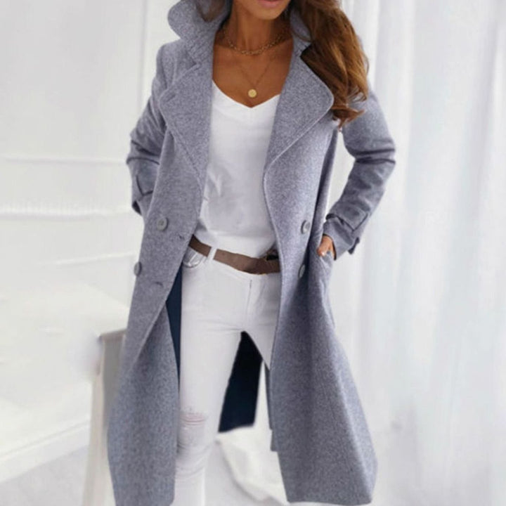 Taillierter Wintermantel Damen Eleganter Zweireiher Wollmantel - Hellblau