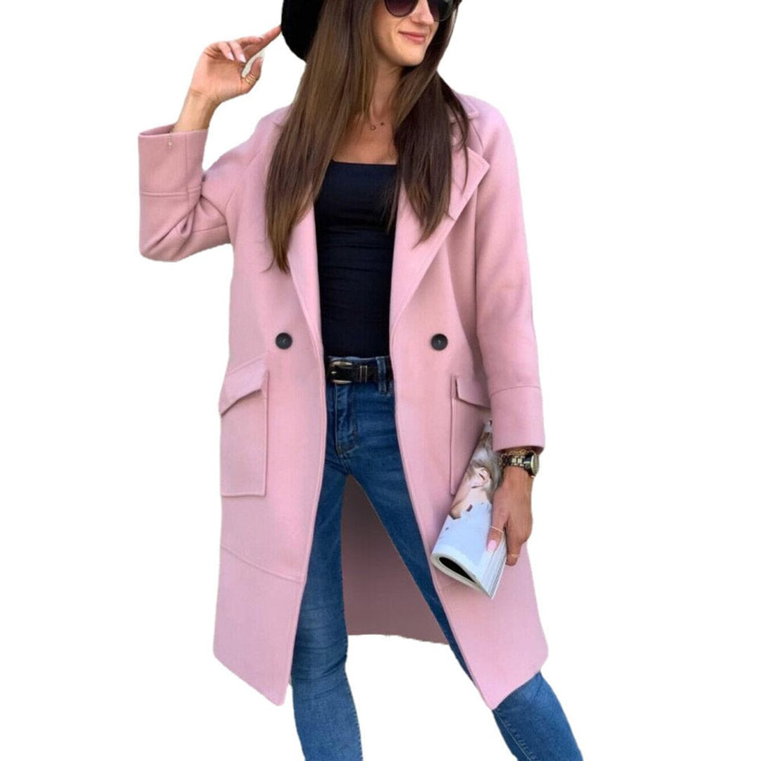 Trenchcoat Damen Eleganter Doppelreihiger Mantel mit Reverskragen - Rosa
