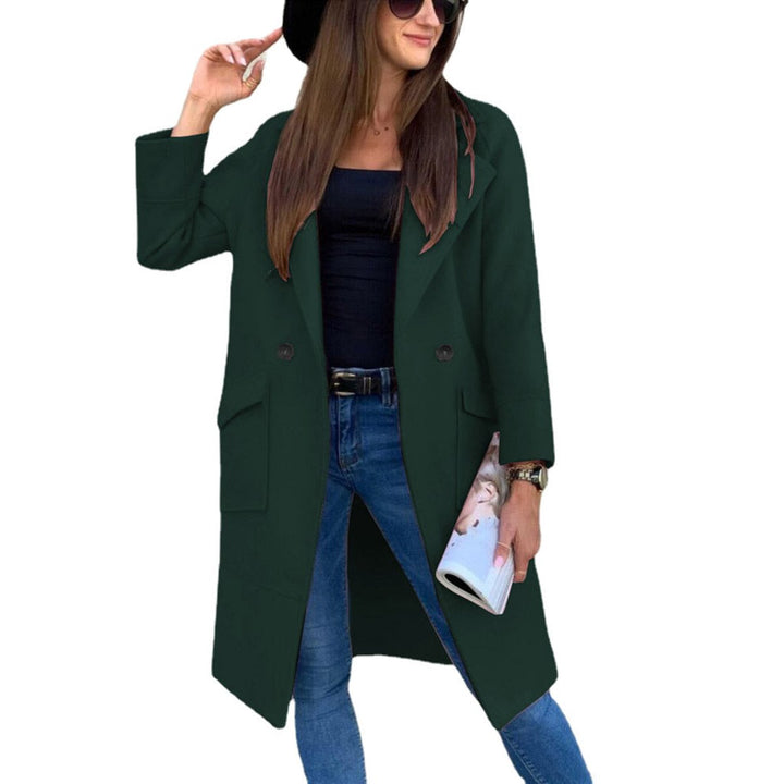 Trenchcoat Damen Eleganter Doppelreihiger Mantel mit Reverskragen - Schwarzgrün