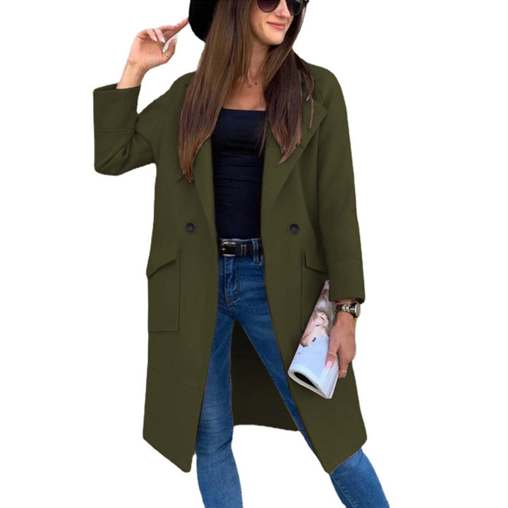 Trenchcoat Damen Eleganter Doppelreihiger Mantel mit Reverskragen - Olivgrün
