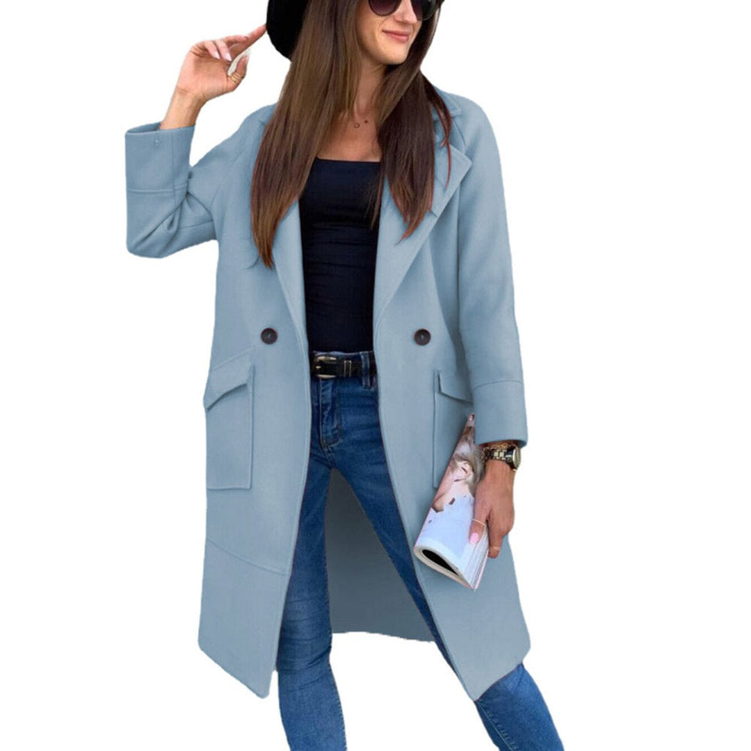 Trenchcoat Damen Eleganter Doppelreihiger Mantel mit Reverskragen - Himmelblau