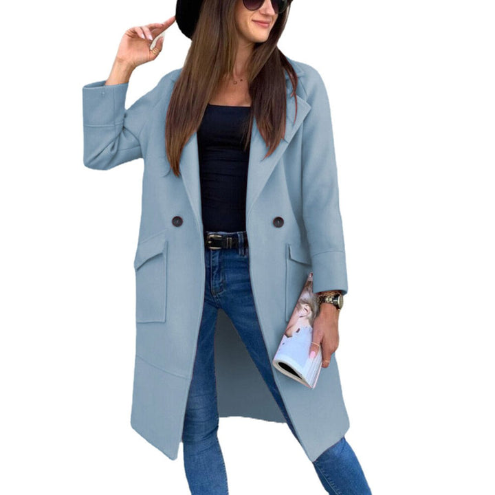 Trenchcoat Damen Eleganter Doppelreihiger Mantel mit Reverskragen - Himmelblau