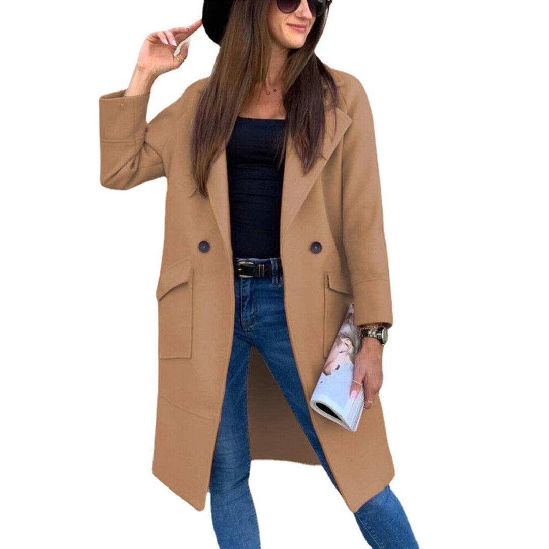 Trenchcoat Damen Eleganter Doppelreihiger Mantel mit Reverskragen - Khaki