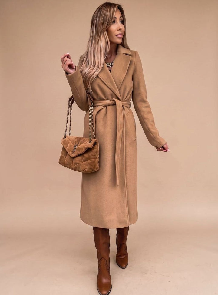 Trenchcoat Damen Eleganter Langer Mantel mit Bindegürtel Reverskragen