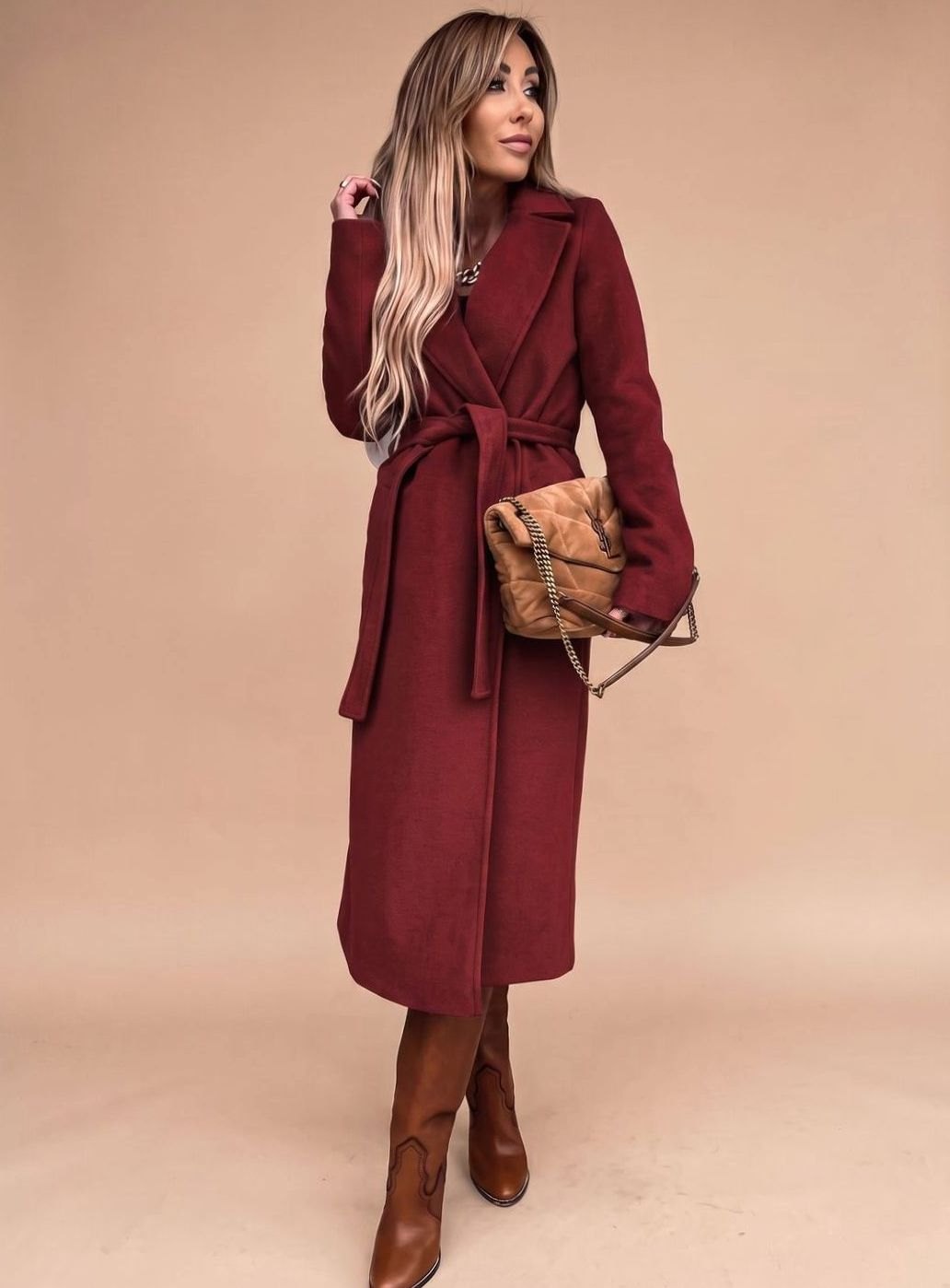 Trenchcoat Damen Eleganter Langer Mantel mit Bindegürtel Reverskragen
