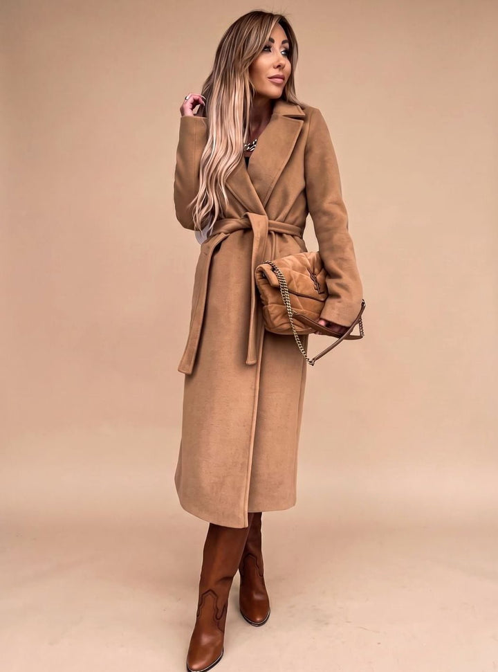 Trenchcoat Damen Eleganter Langer Mantel mit Bindegürtel Reverskragen