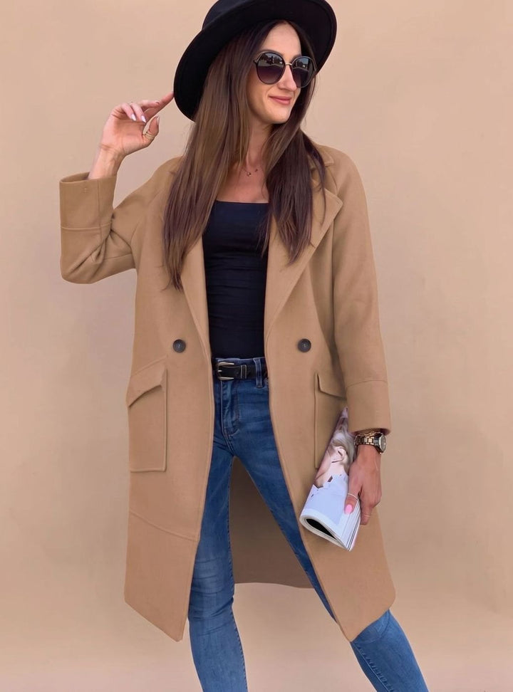 Trenchcoat Damen Eleganter Zweireiher Mantel mit Reverskragen Taschen