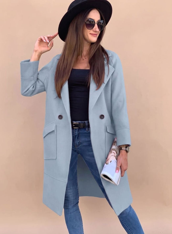 Trenchcoat Damen Eleganter Zweireiher Mantel mit Reverskragen Taschen