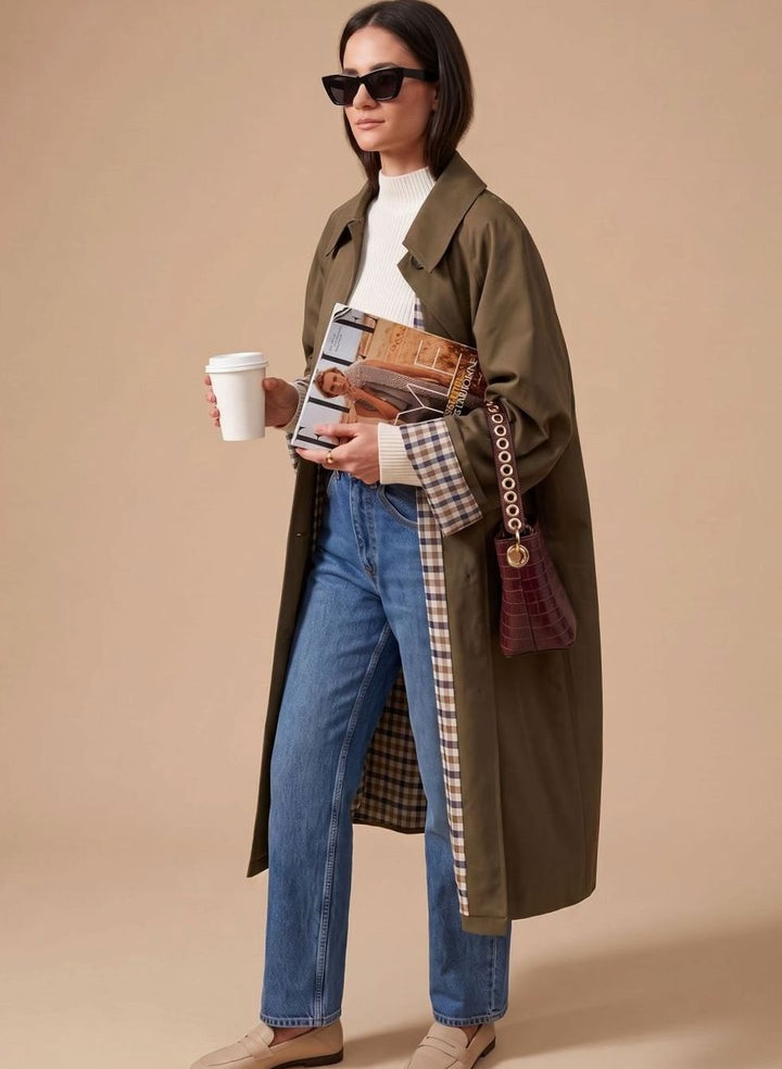 Trenchcoat Damen Langer Eleganter Mantel mit Seitentaschen