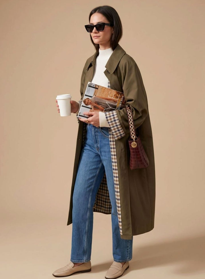Trenchcoat Damen Langer Eleganter Mantel mit Seitentaschen