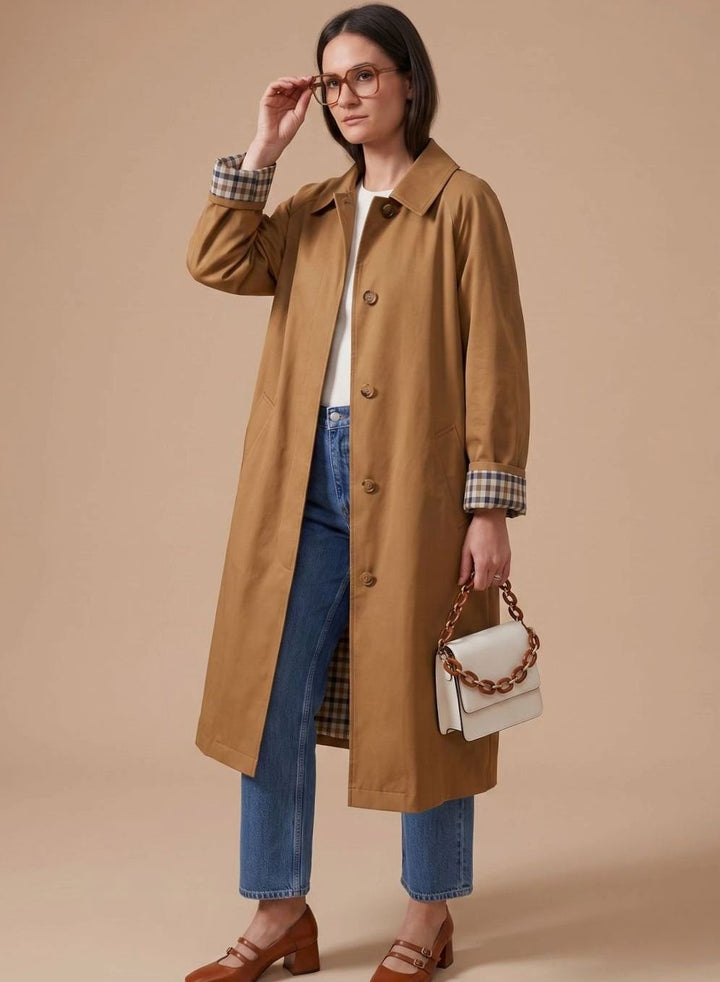 Trenchcoat Damen Langer Eleganter Mantel mit Seitentaschen