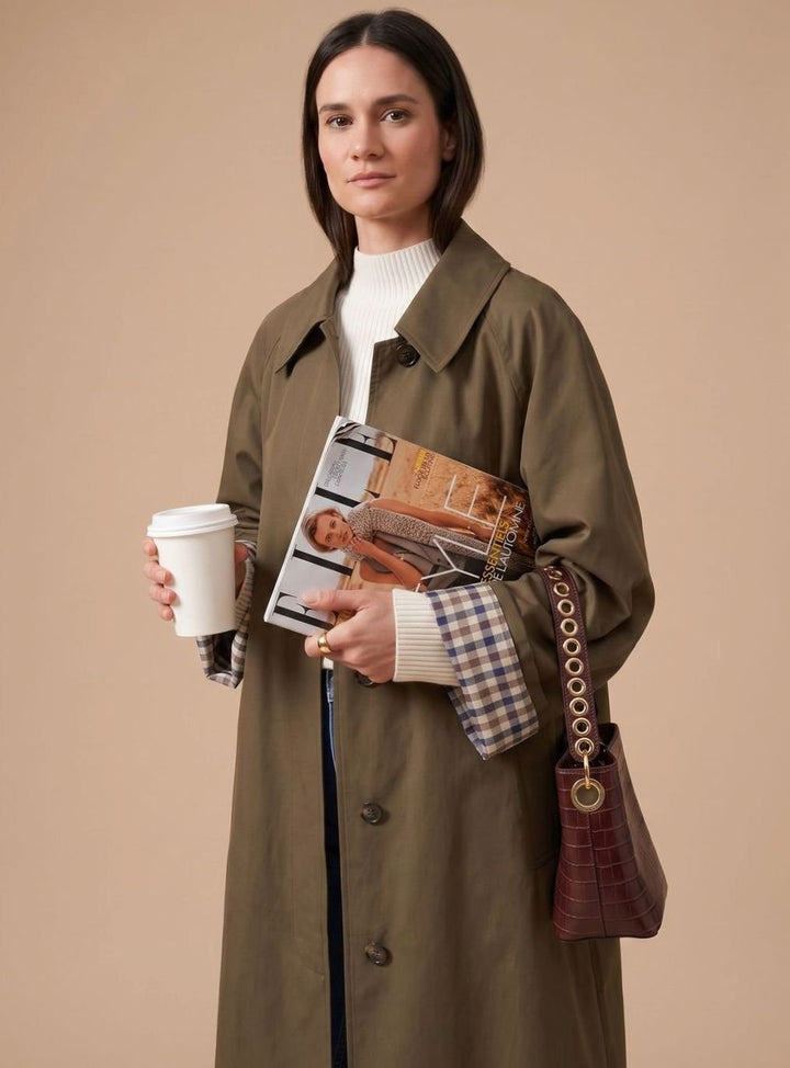 Trenchcoat Damen Langer Eleganter Mantel mit Seitentaschen