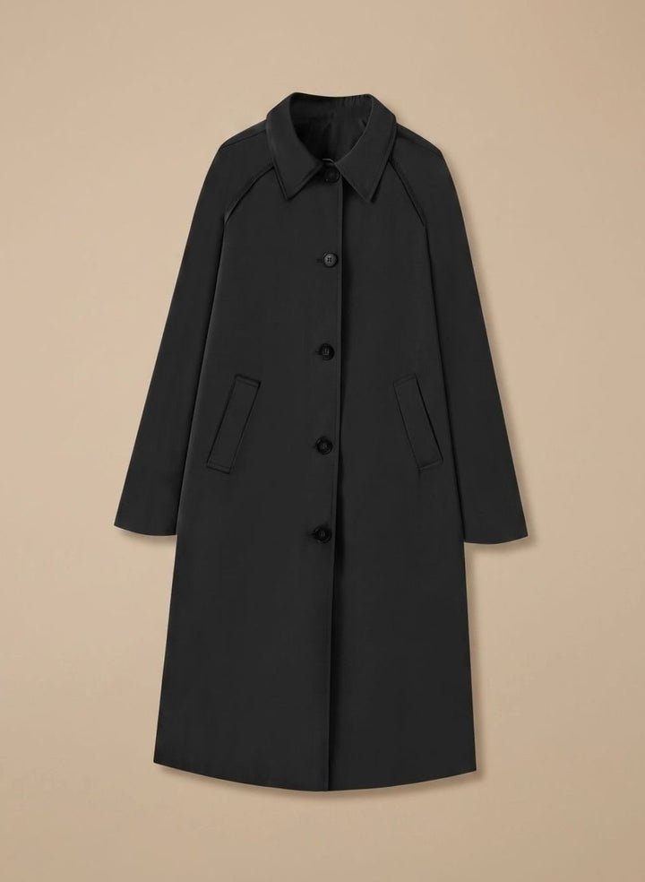 Trenchcoat Damen Langer Eleganter Mantel mit Seitentaschen - Schwarz
