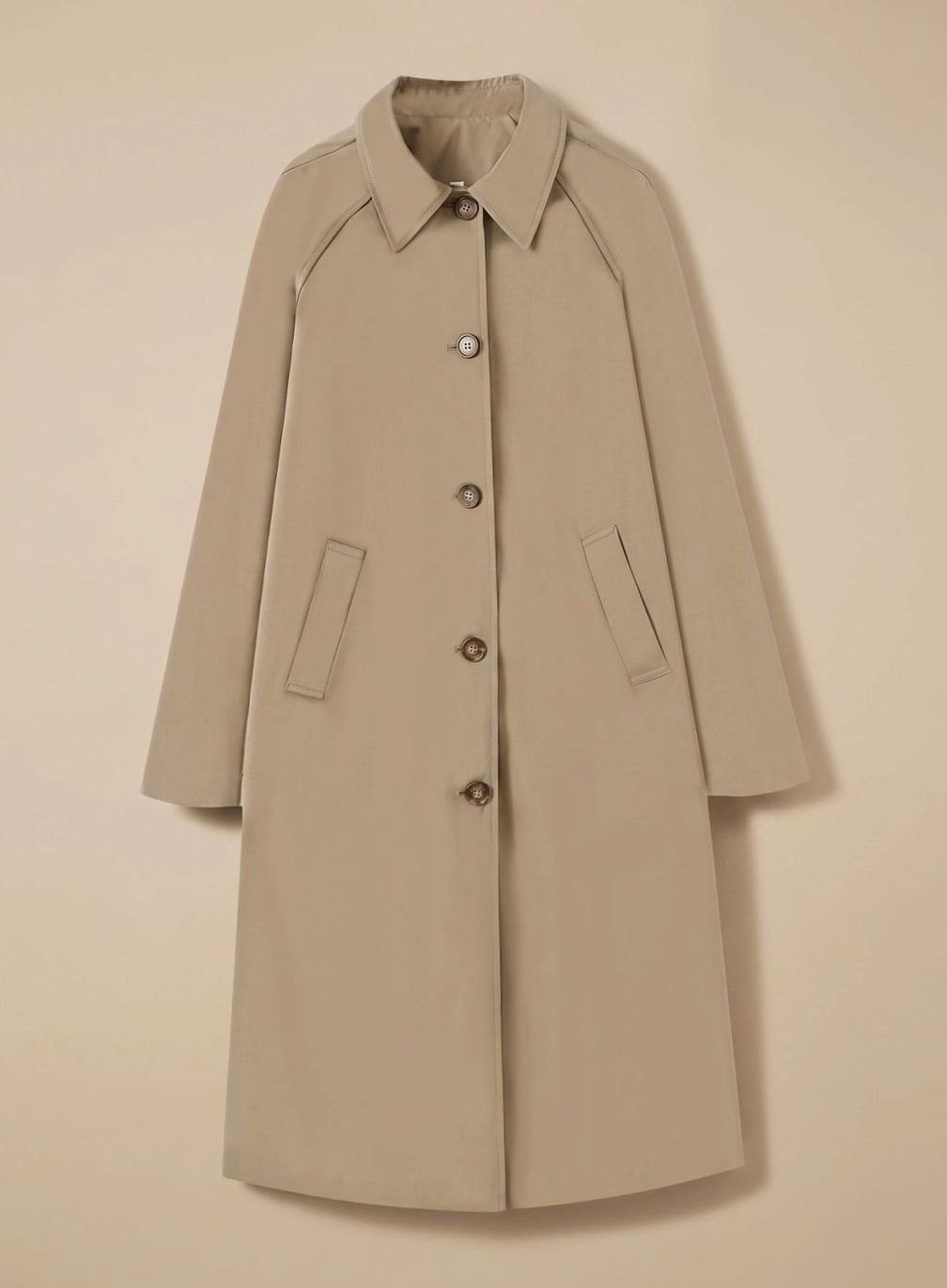 Trenchcoat Damen Langer Eleganter Mantel mit Seitentaschen - Hellbeige