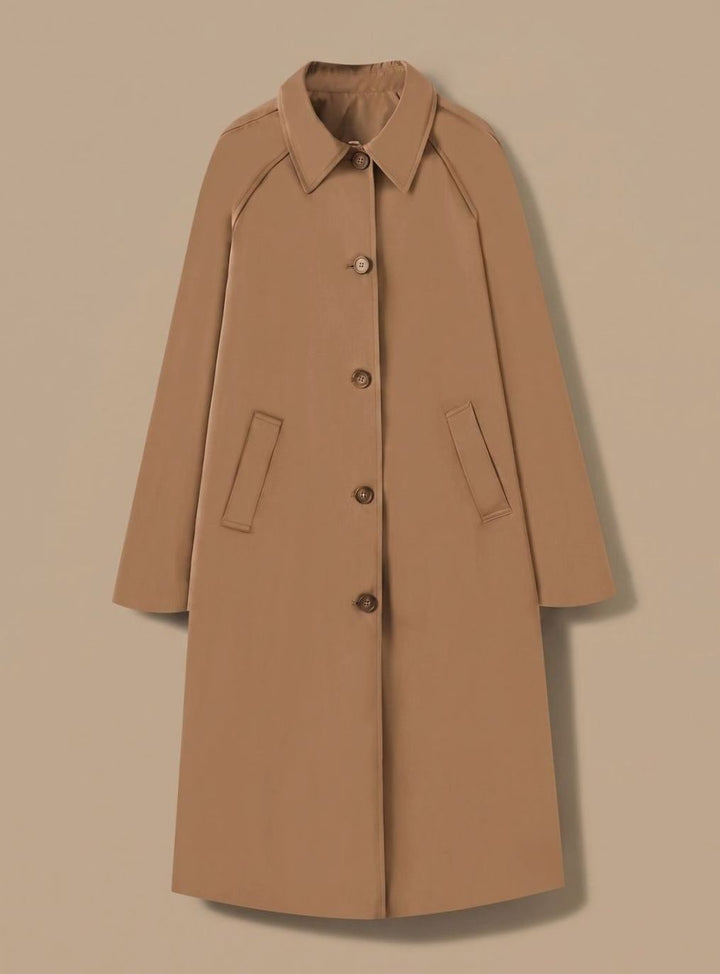 Trenchcoat Damen Langer Eleganter Mantel mit Seitentaschen - Hellbraun