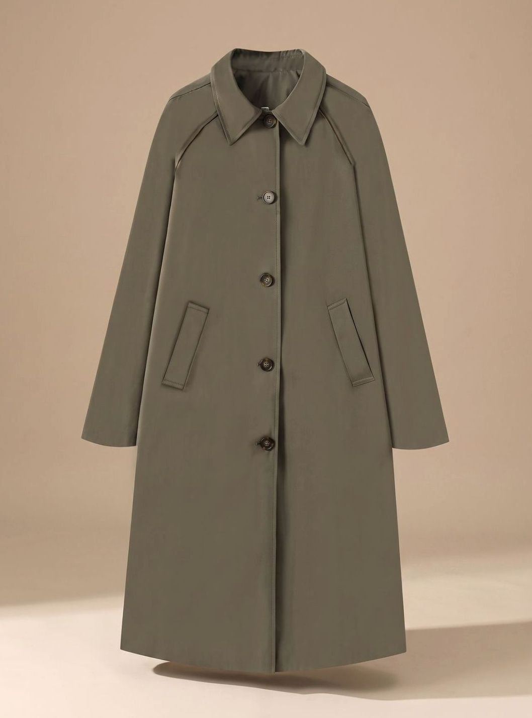 Trenchcoat Damen Langer Eleganter Mantel mit Seitentaschen - Olivgrün