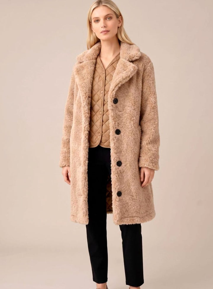 Trenchcoat Damen Oversized Langer Plüsch Mantel - Beige