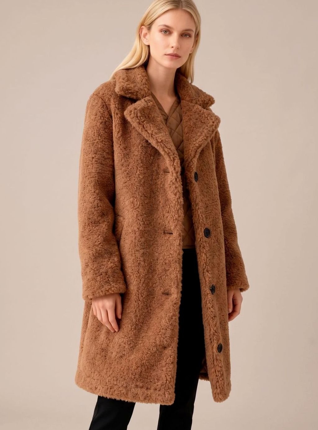 Trenchcoat Damen Oversized Langer Plüsch Mantel - Braun