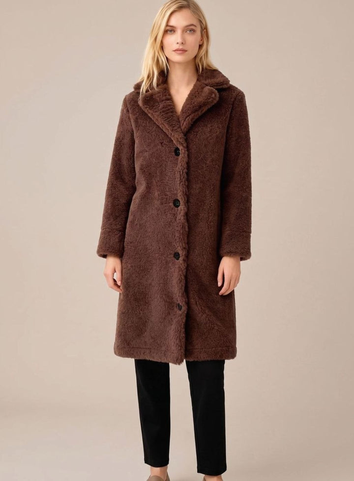 Trenchcoat Damen Oversized Langer Plüsch Mantel - Dunkelbraun