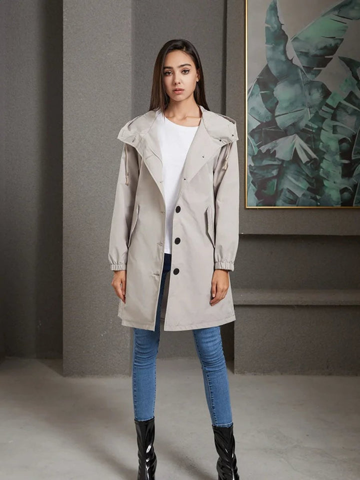 Trenchcoat Damen Wasserabweisender Langer Mantel mit Kapuze