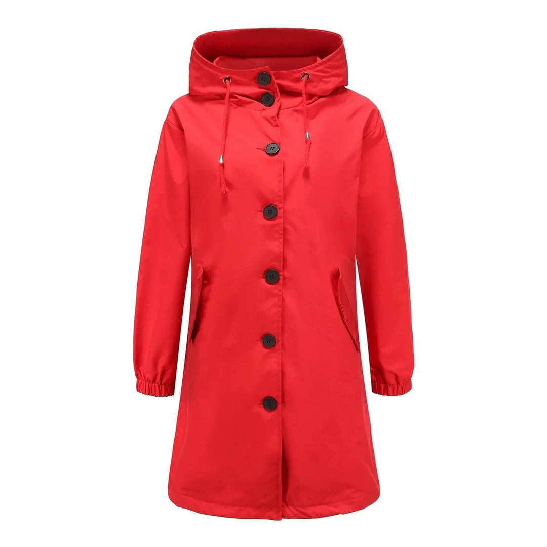 Trenchcoat Damen Wasserabweisender Langer Mantel mit Kapuze - Rot