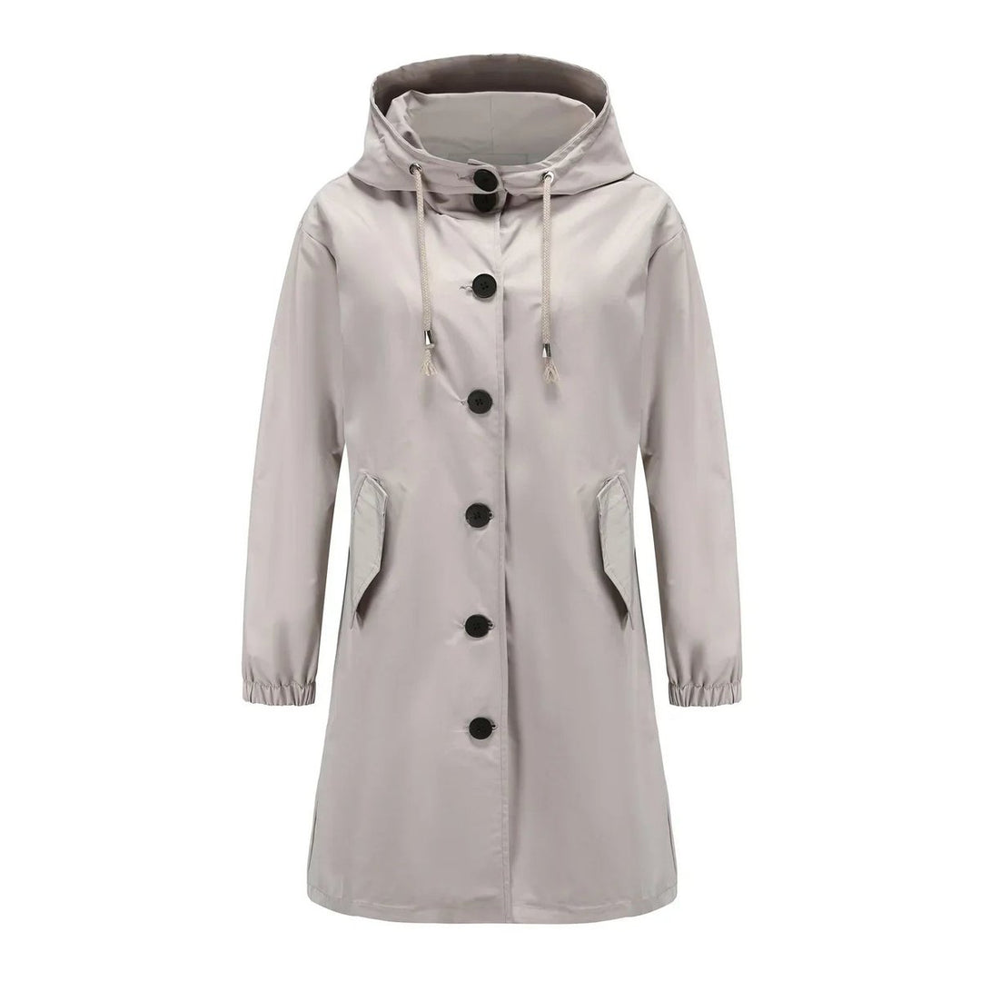 Trenchcoat Damen Wasserabweisender Langer Mantel mit Kapuze - Grau