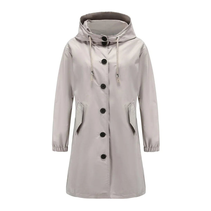 Trenchcoat Damen Wasserabweisender Langer Mantel mit Kapuze - Grau