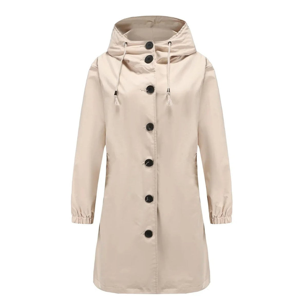 Trenchcoat Damen Wasserabweisender Langer Mantel mit Kapuze - Beige