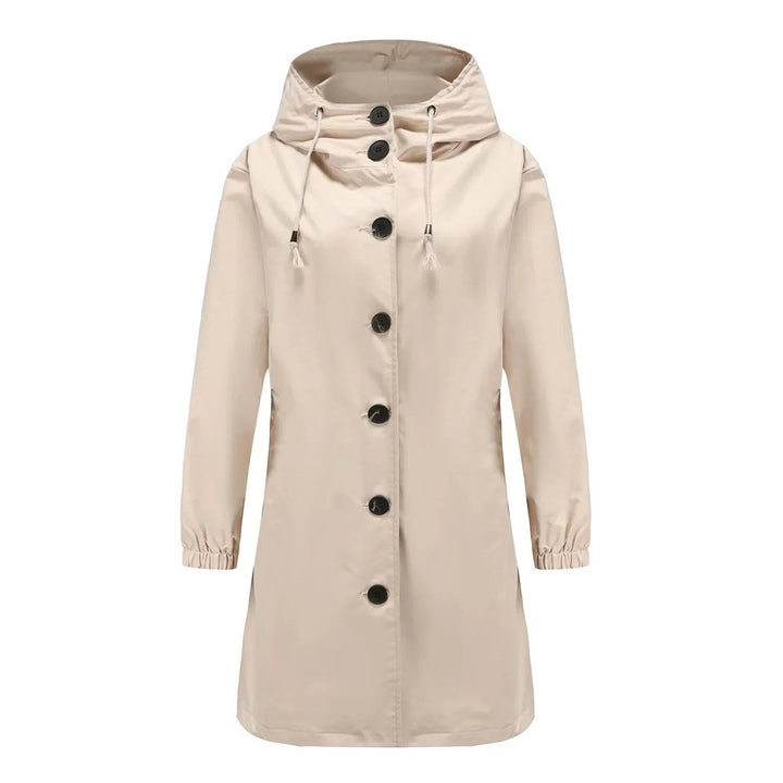 Trenchcoat Damen Wasserabweisender Langer Mantel mit Kapuze - Beige
