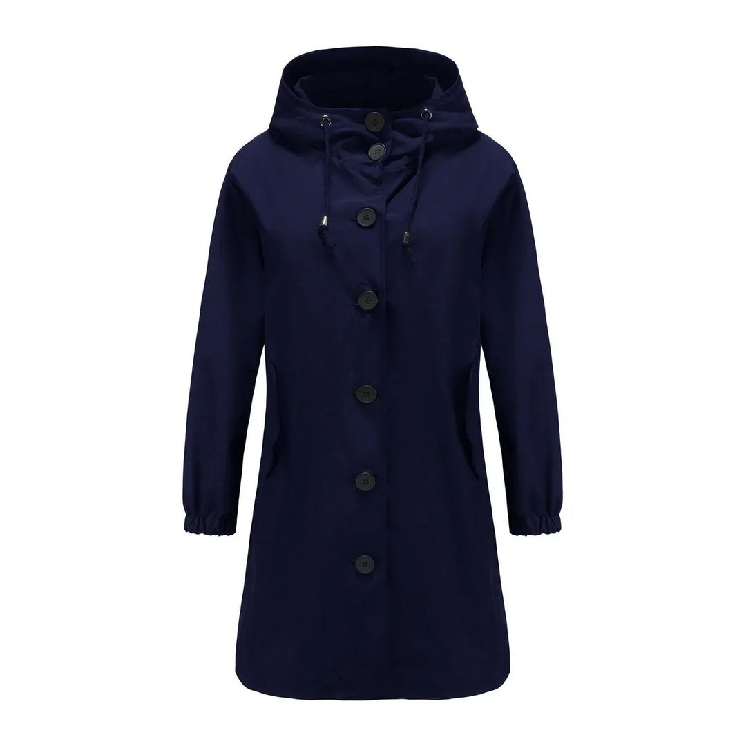 Trenchcoat Damen Wasserabweisender Langer Mantel mit Kapuze - Marineblau
