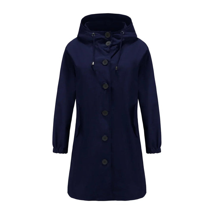 Trenchcoat Damen Wasserabweisender Langer Mantel mit Kapuze - Marineblau