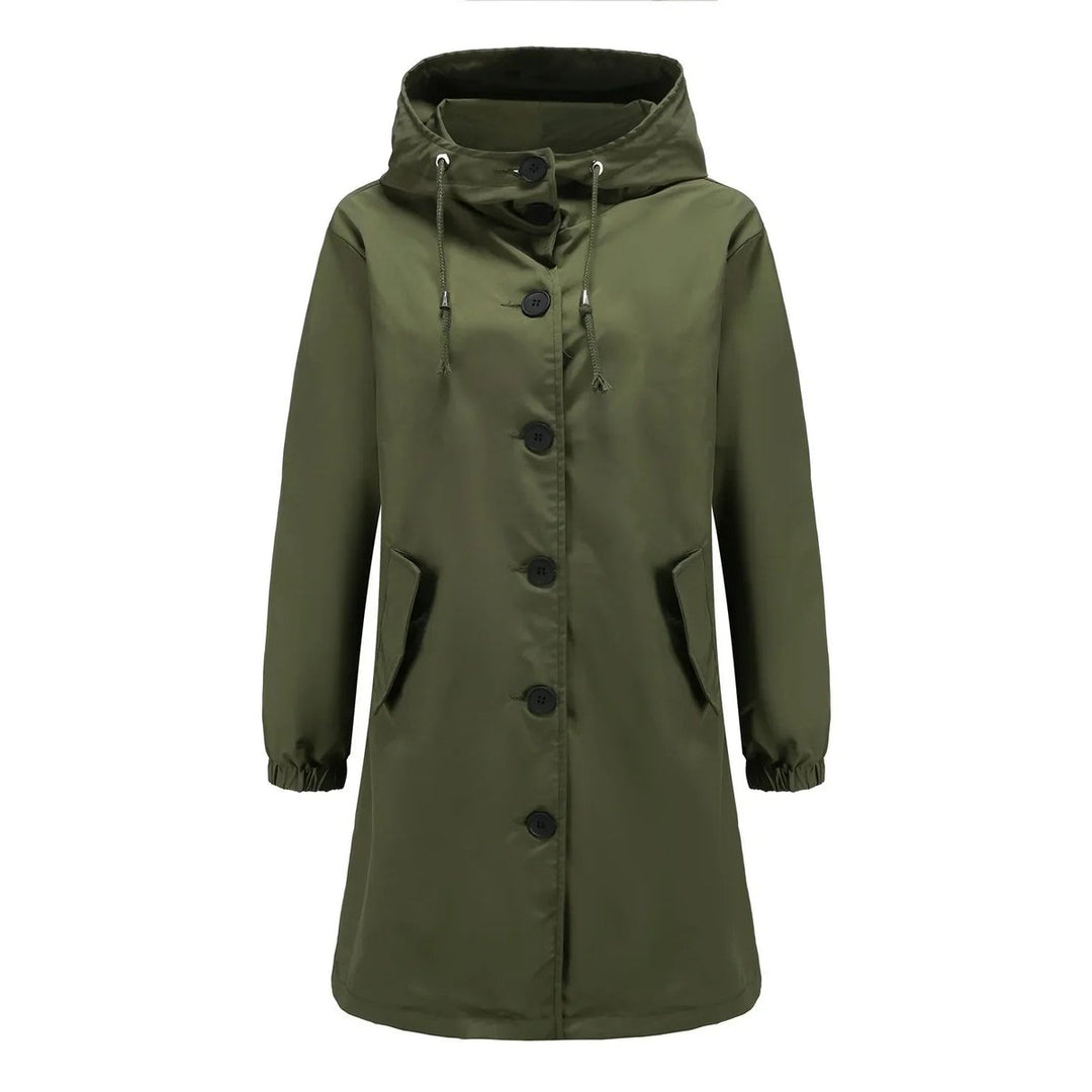 Trenchcoat Damen Wasserabweisender Langer Mantel mit Kapuze - Olivgrün